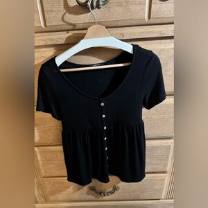 Ambiance | Black Button Down Flowey Peplum Top | Size Medium